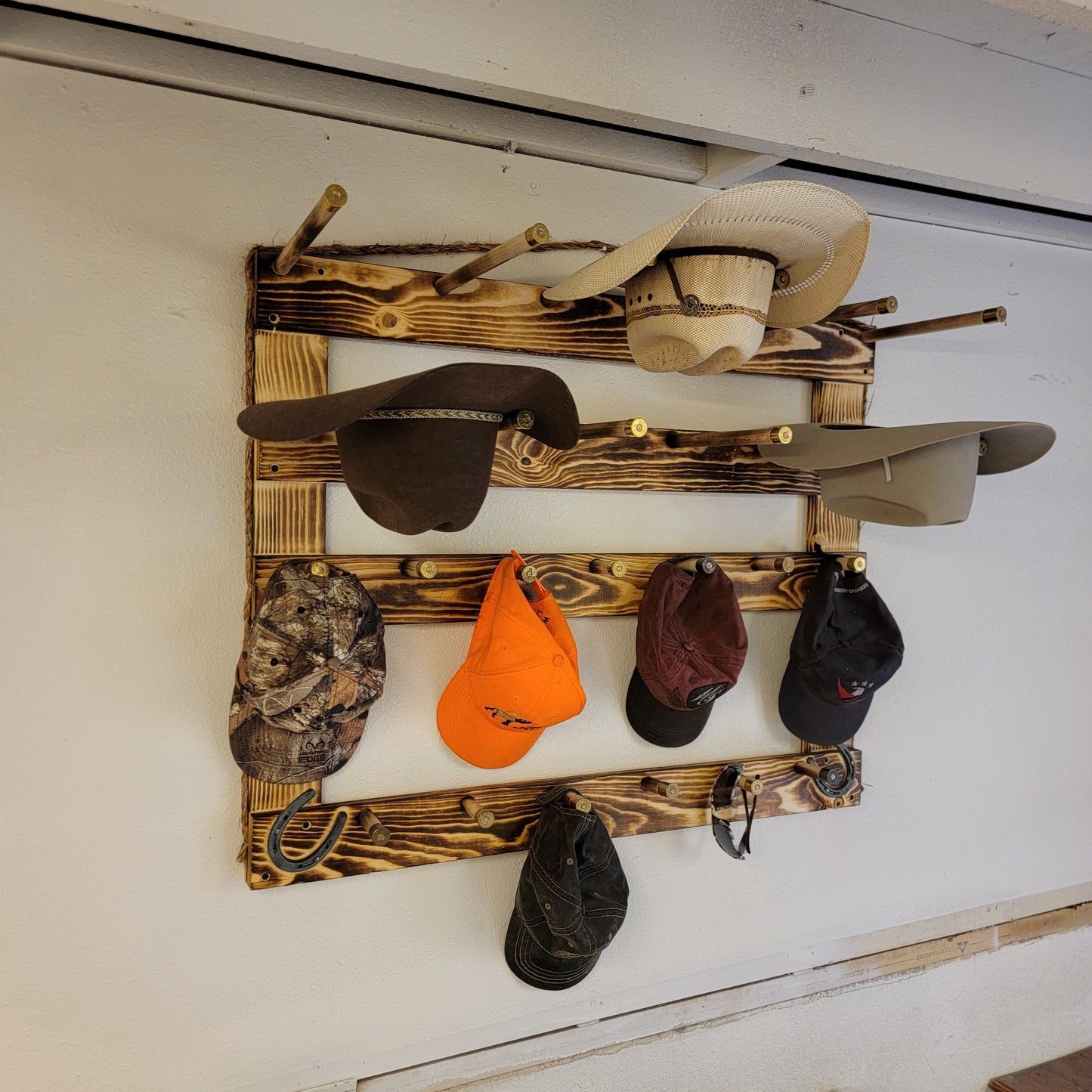 6 Cowboy Hat Rack | Cowboy Hat Holder | with 13 Gimmee Cap pegs | Rustic Western Hat Display | Handcrafted Wooden Organizer | Space-Saving Home Decor | Made in USA