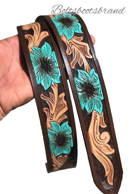 Turquoise flower 🦋 handtooled belt