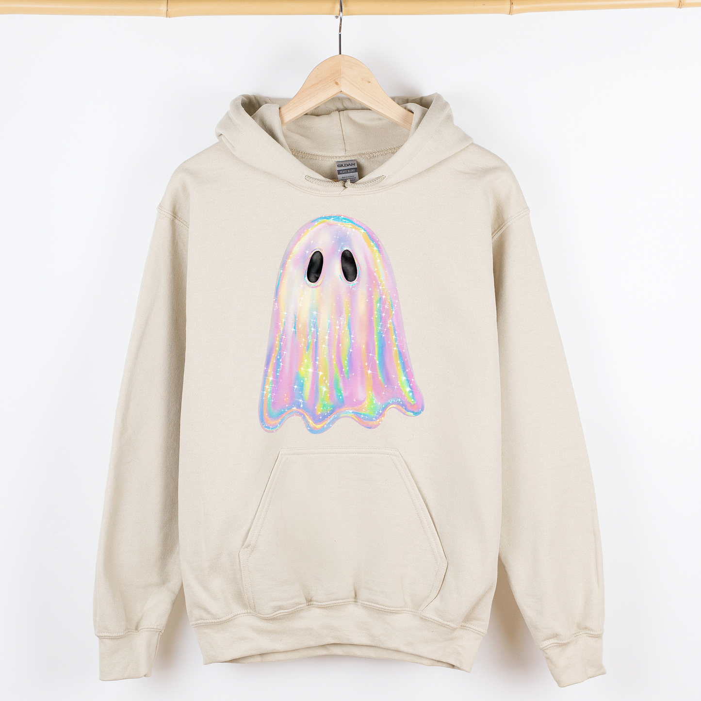 Shimmering Ghost, Iridescent Ghost, Boo, Cute Ghost, Faux Glitter Ghost, Spooky Season, Halloween, Graphic Hoodie, Hooded Sweatshirt