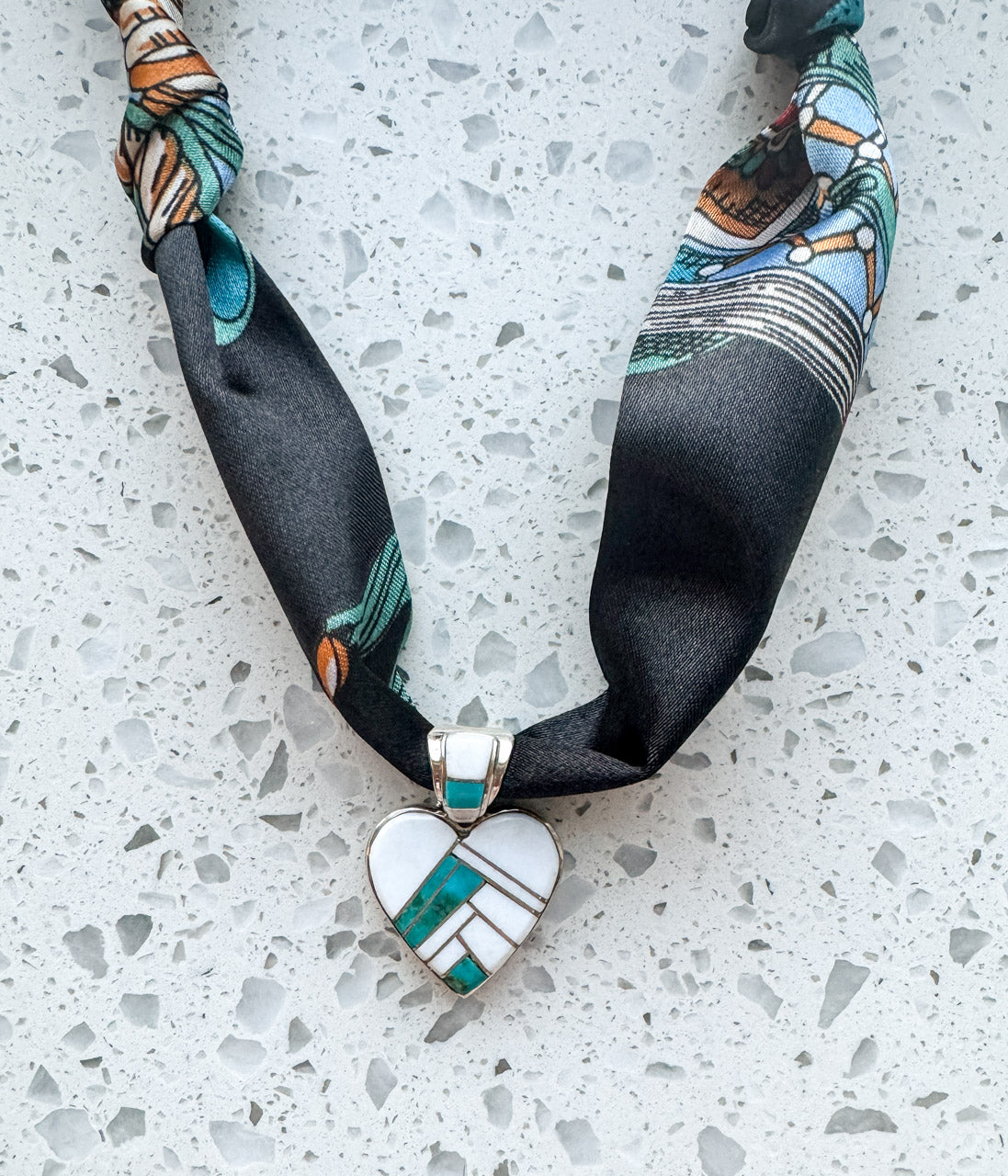 Clayton Tom Turquoise Pendant on Silk Scarf Necklace