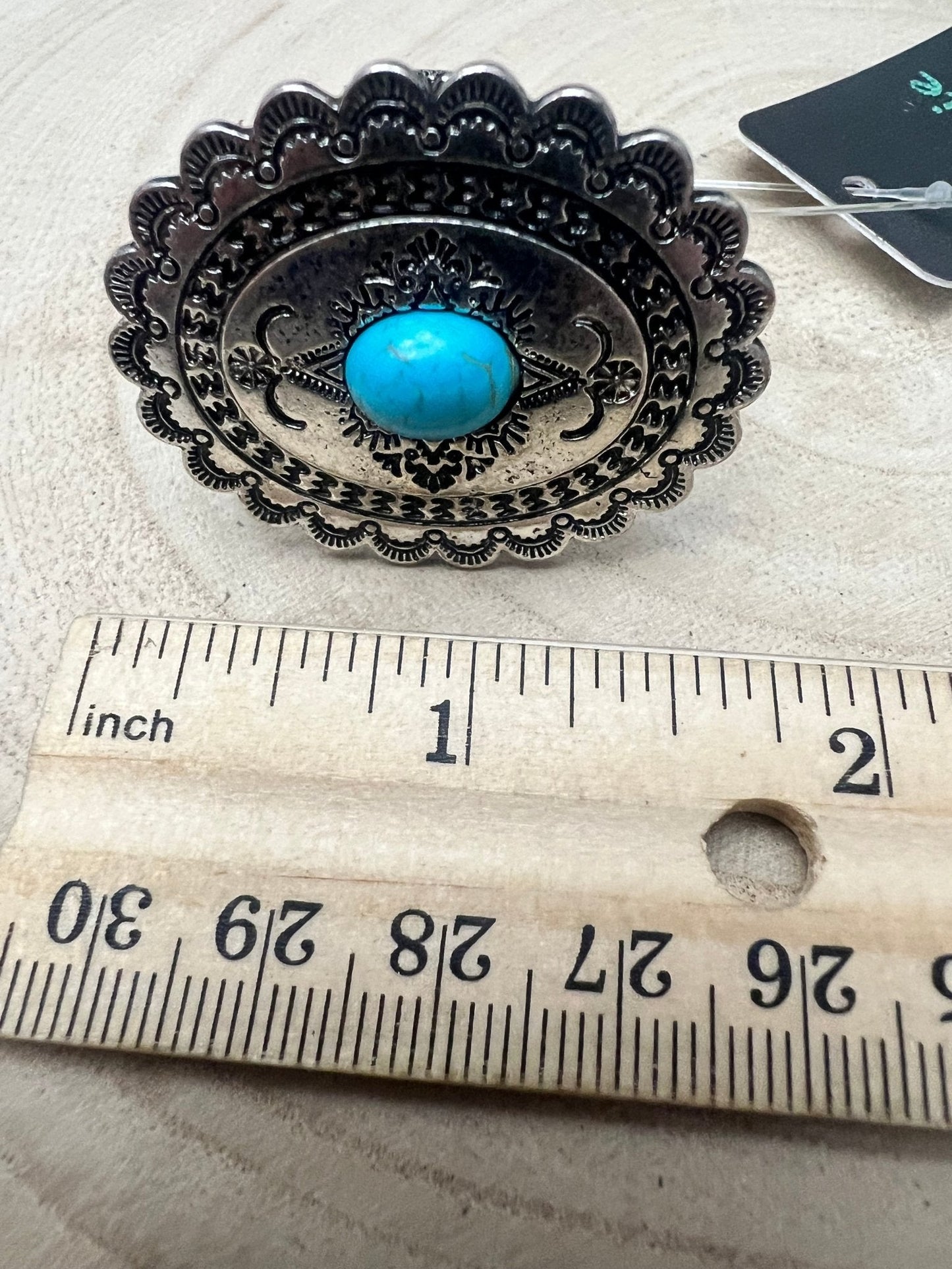 Western Concho and Faux Turquoise Stretch Ring - Statement Size