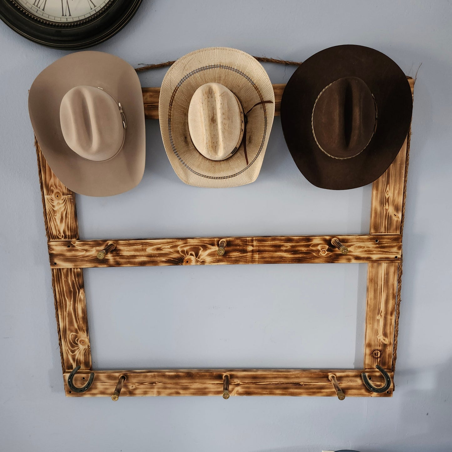 9 Cowboy Hat Rack | Cowboy Hat Holder | Rustic Western Hat Display | Handcrafted Wooden Organizer | Space-Saving Home Decor | Made in USA