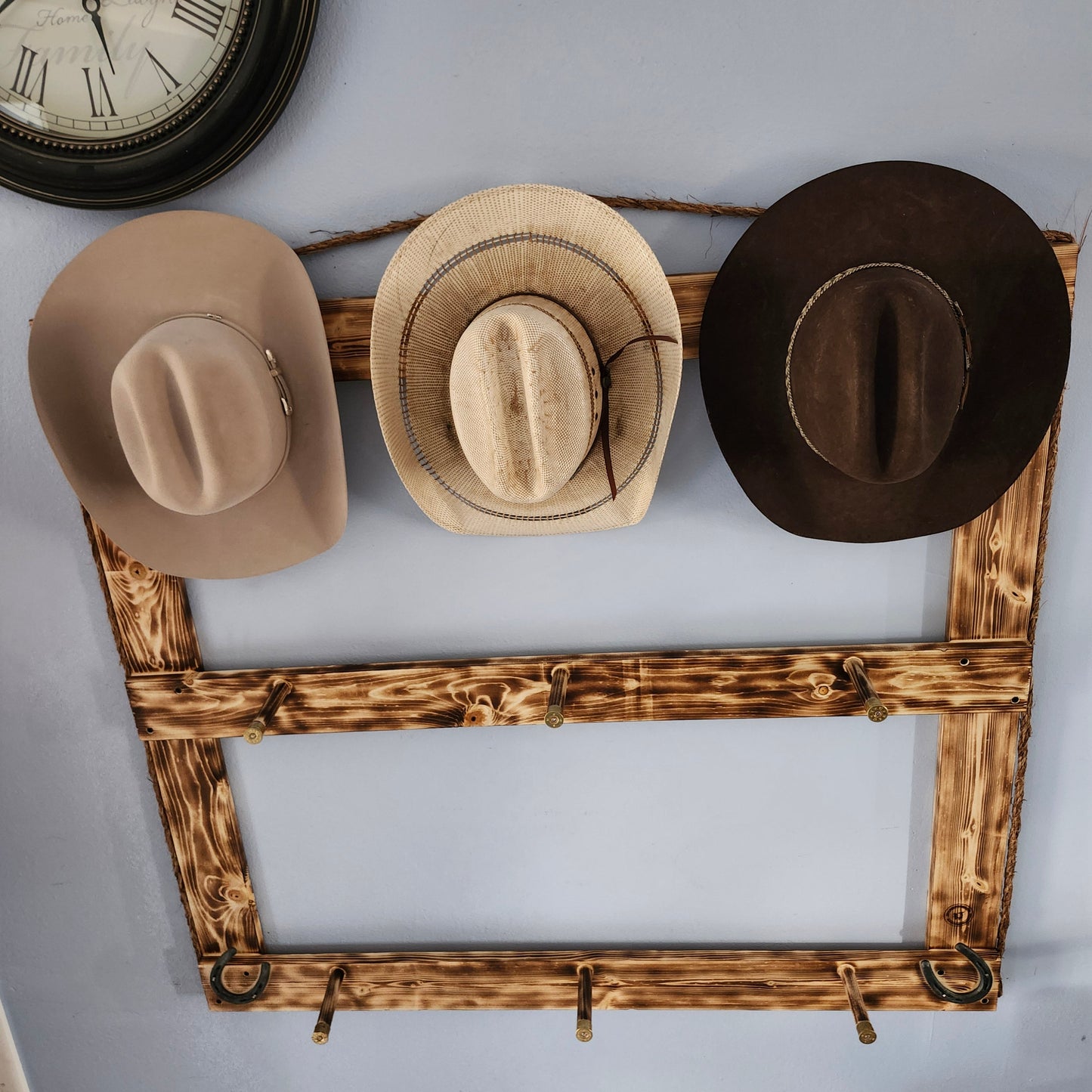 9 Cowboy Hat Rack | Cowboy Hat Holder | Rustic Western Hat Display | Handcrafted Wooden Organizer | Space-Saving Home Decor | Made in USA