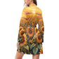 Sunflower Field Women's Long Sleeve Belted Satin Feel Dressing Lounge Robe