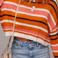 Stripe Drop Shoulder Cropped Fall Orange and Black Sweater