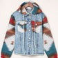 Aztec Denim Frayed Hem Jacket