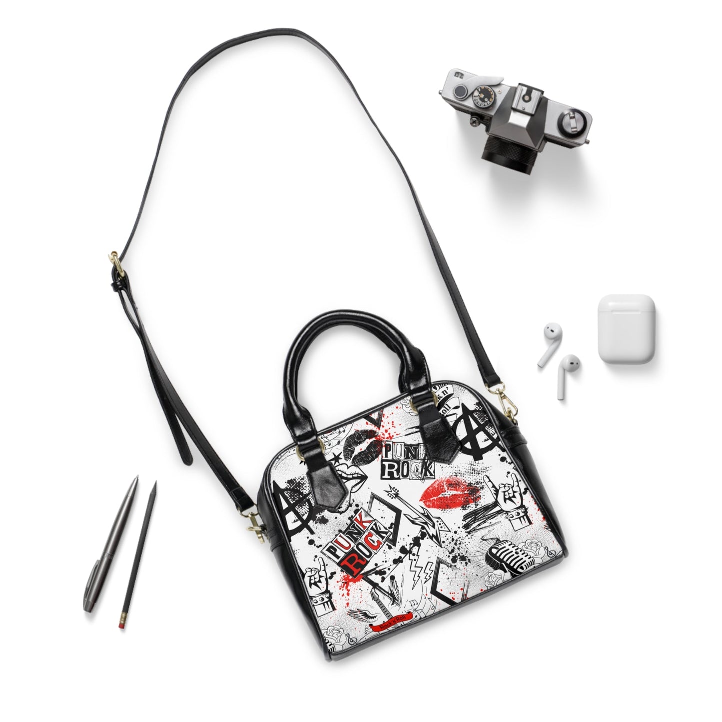 Punk Rock Shoulder Handbag Red