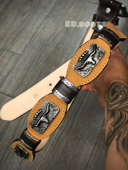 Genuine leather belt longhorn by Ed