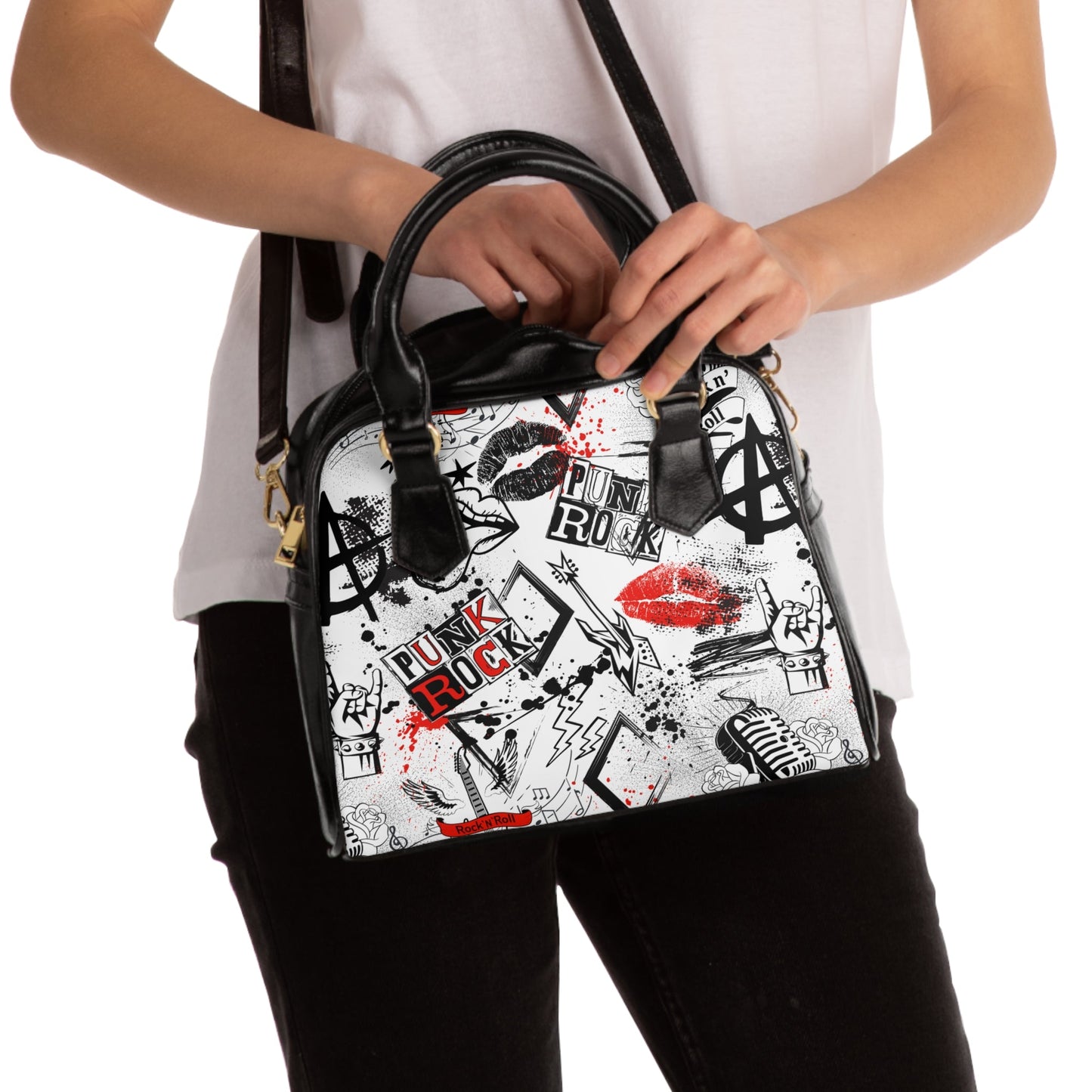 Punk Rock Shoulder Handbag Red