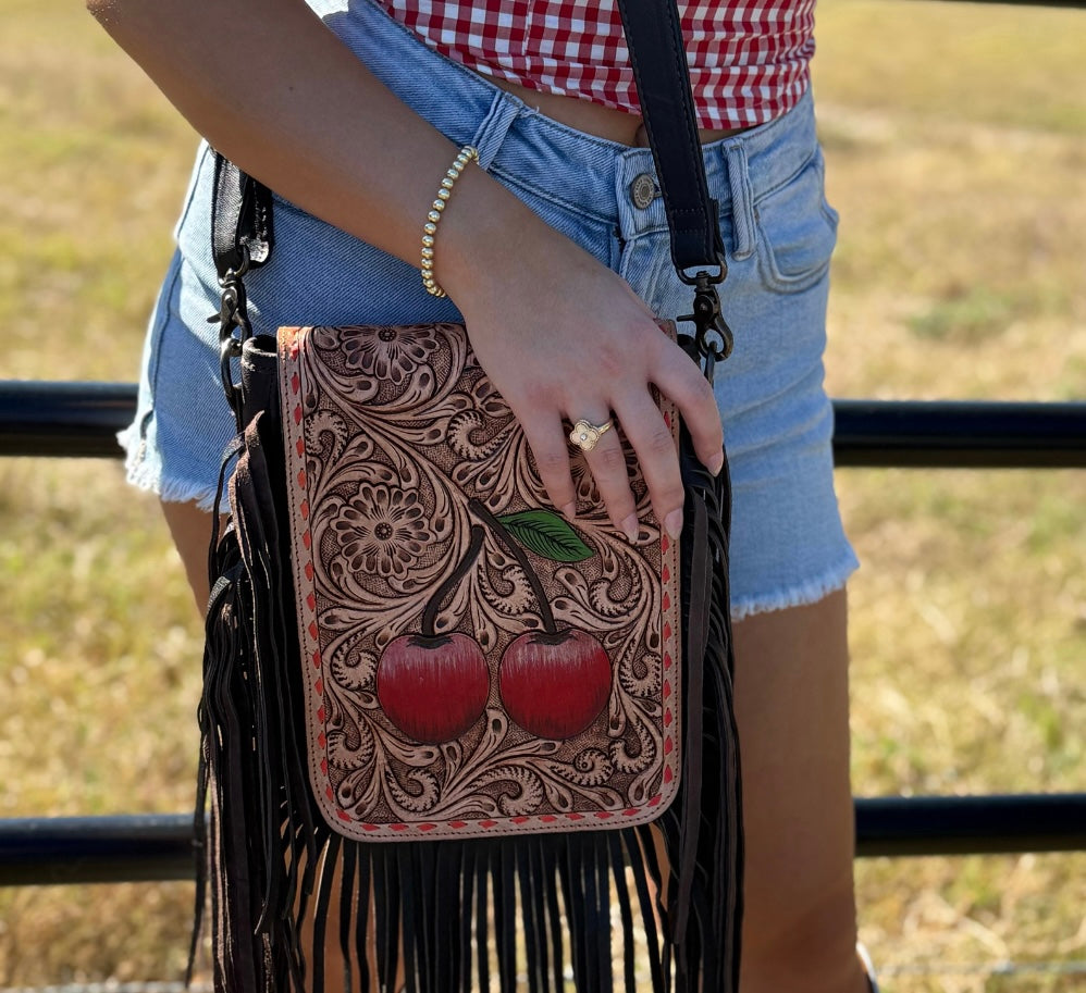 Cherry Crush Tooled Leather Purse