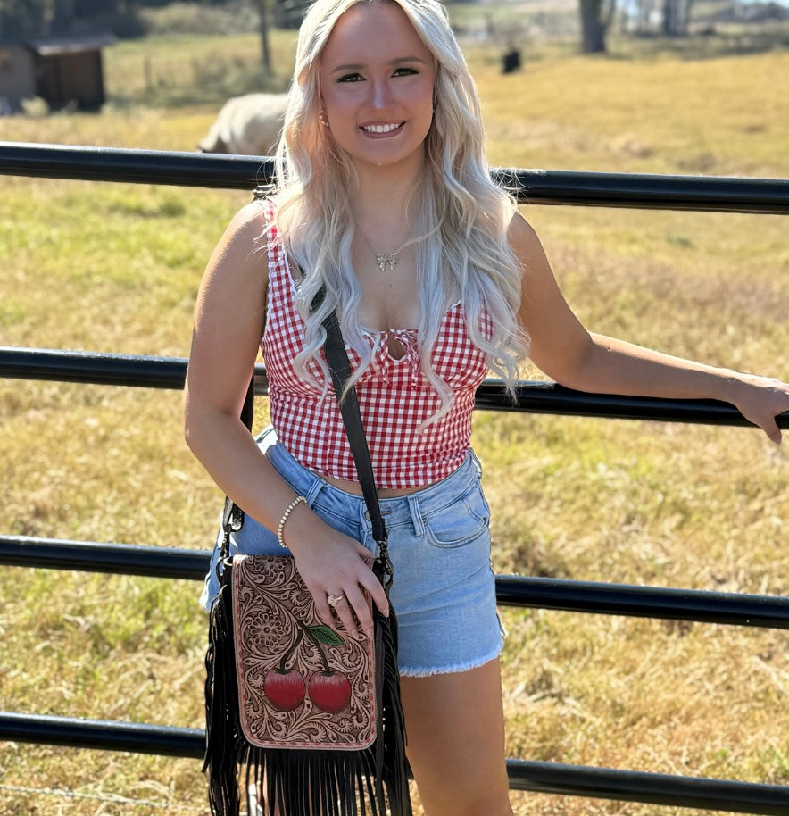 Cherry Crush Tooled Leather Purse