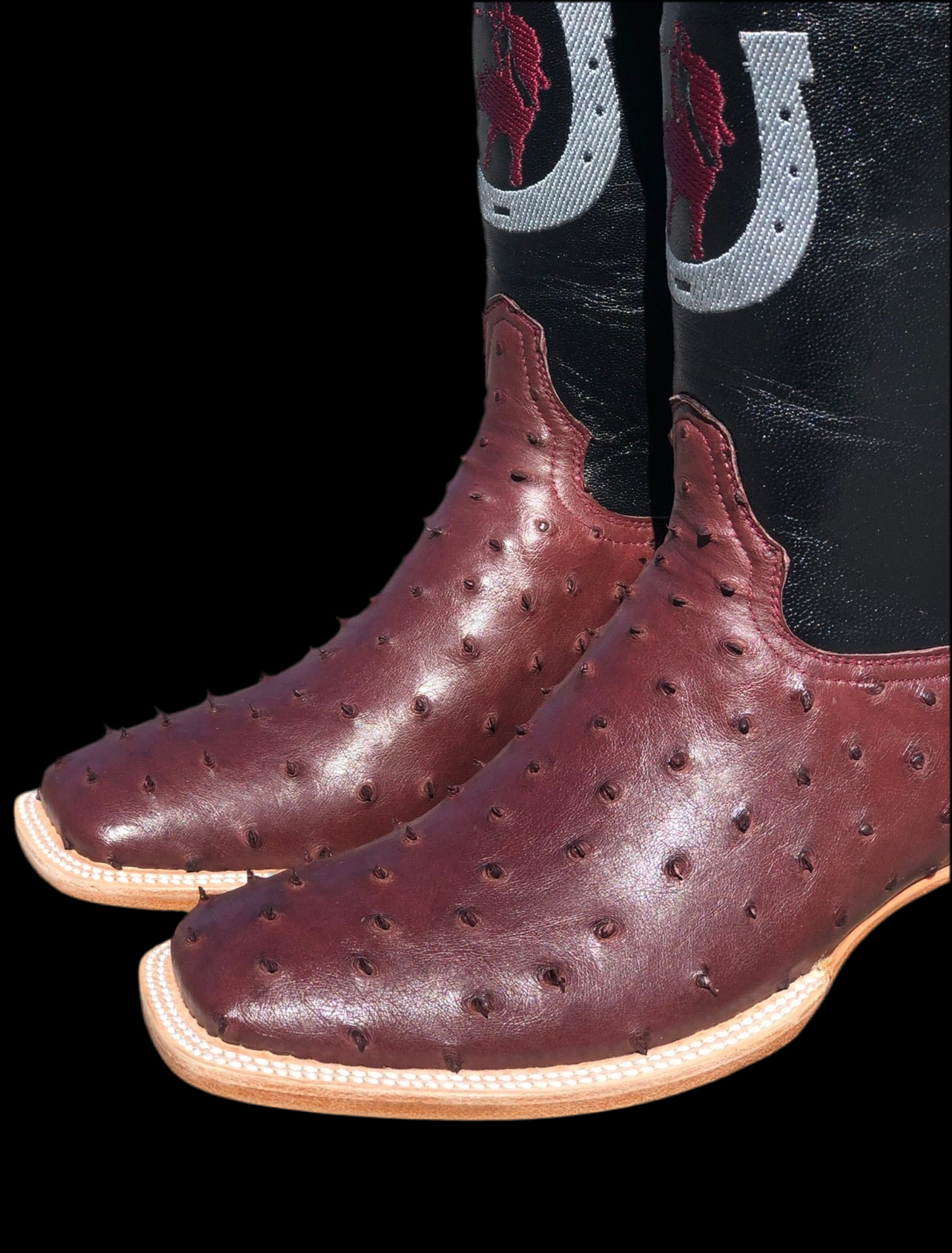 Burgundy ostrich Boltsboots signature