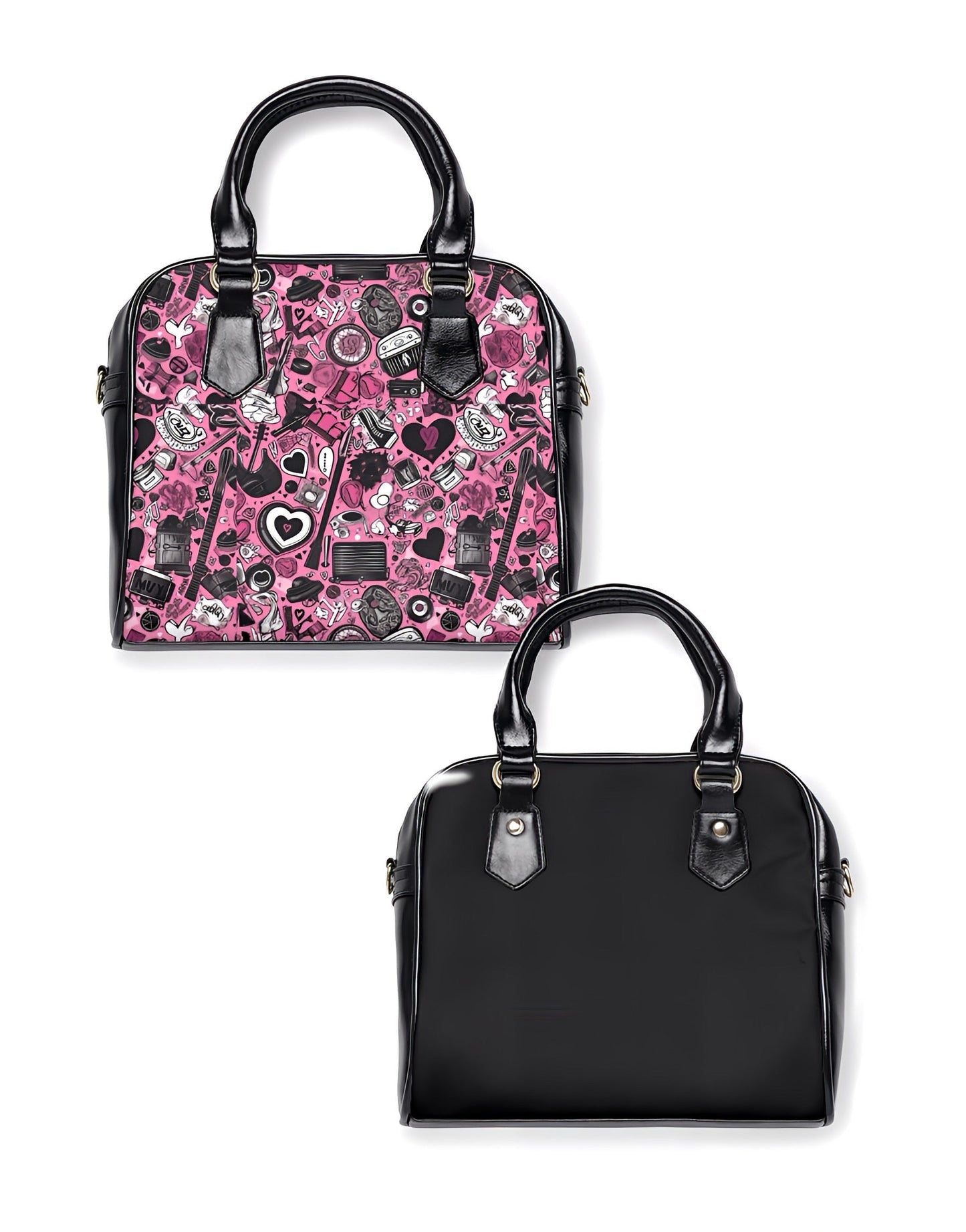 Hearts In Black Handbag