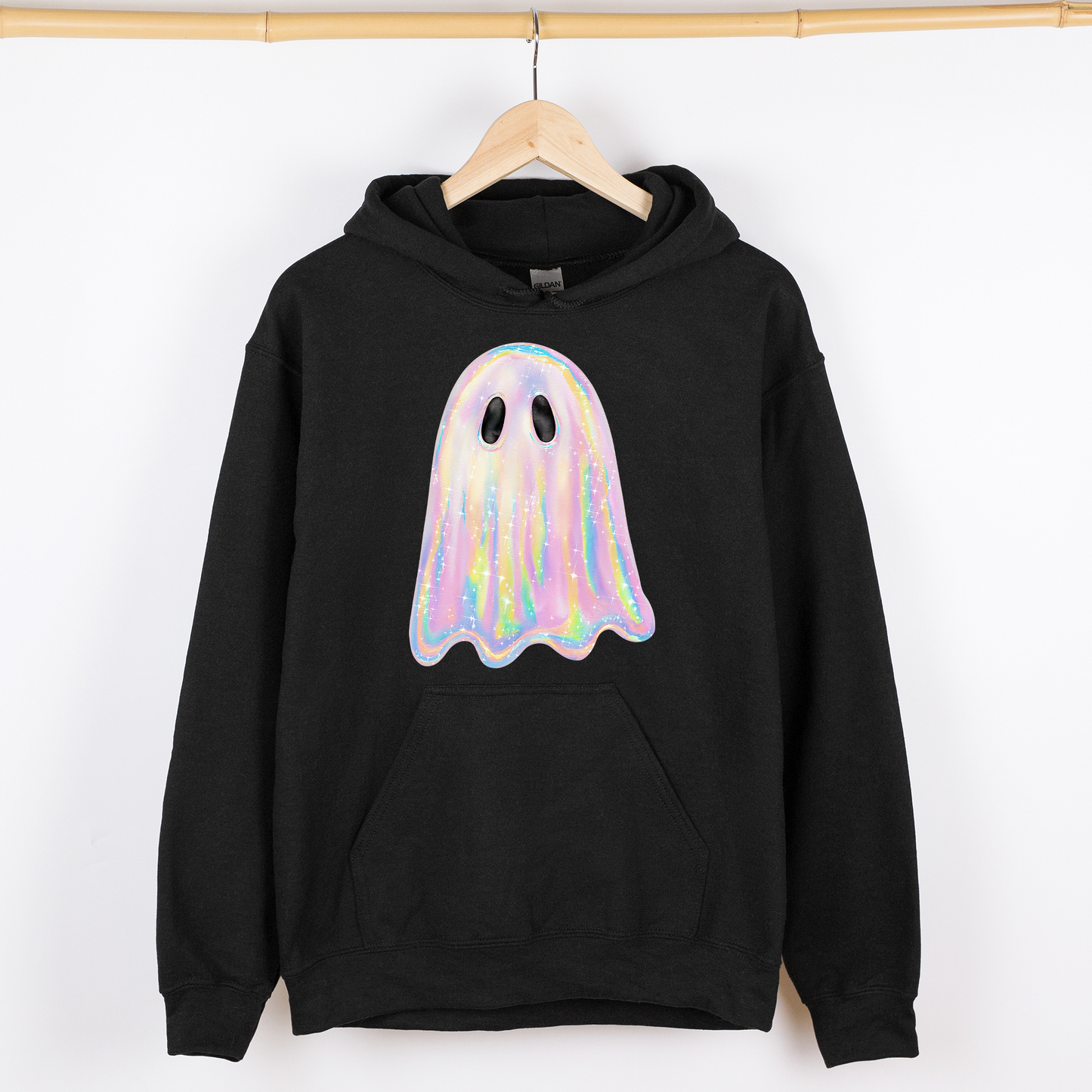 Shimmering Ghost, Iridescent Ghost, Boo, Cute Ghost, Faux Glitter Ghost, Spooky Season, Halloween, Graphic Hoodie, Hooded Sweatshirt