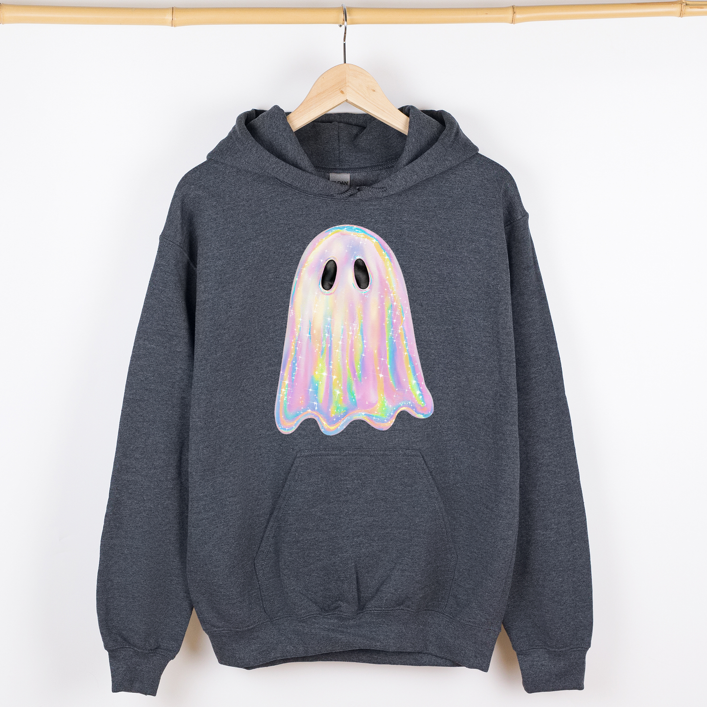 Shimmering Ghost, Iridescent Ghost, Boo, Cute Ghost, Faux Glitter Ghost, Spooky Season, Halloween, Graphic Hoodie, Hooded Sweatshirt