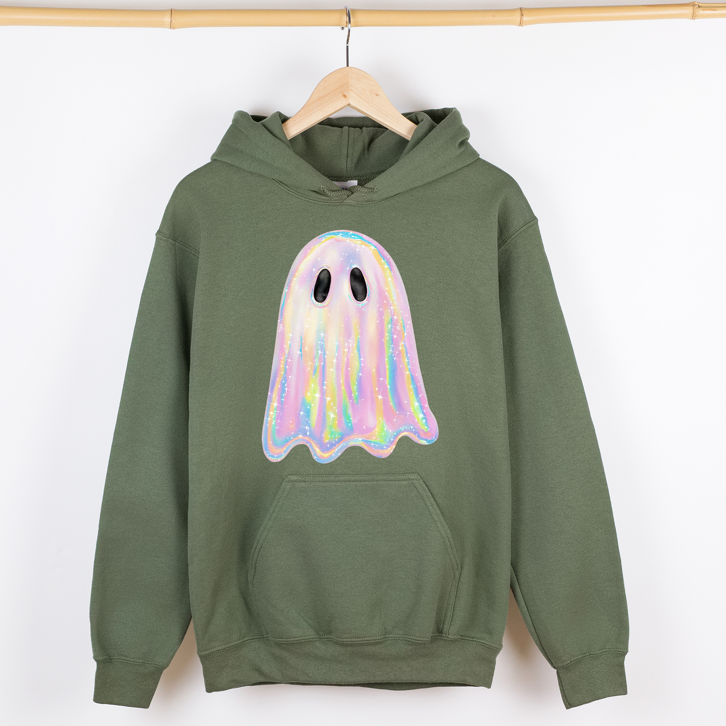 Shimmering Ghost, Iridescent Ghost, Boo, Cute Ghost, Faux Glitter Ghost, Spooky Season, Halloween, Graphic Hoodie, Hooded Sweatshirt