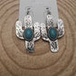 Cactus Dangle Earrings with Faux Turquoise - 2 1/2 inch drop