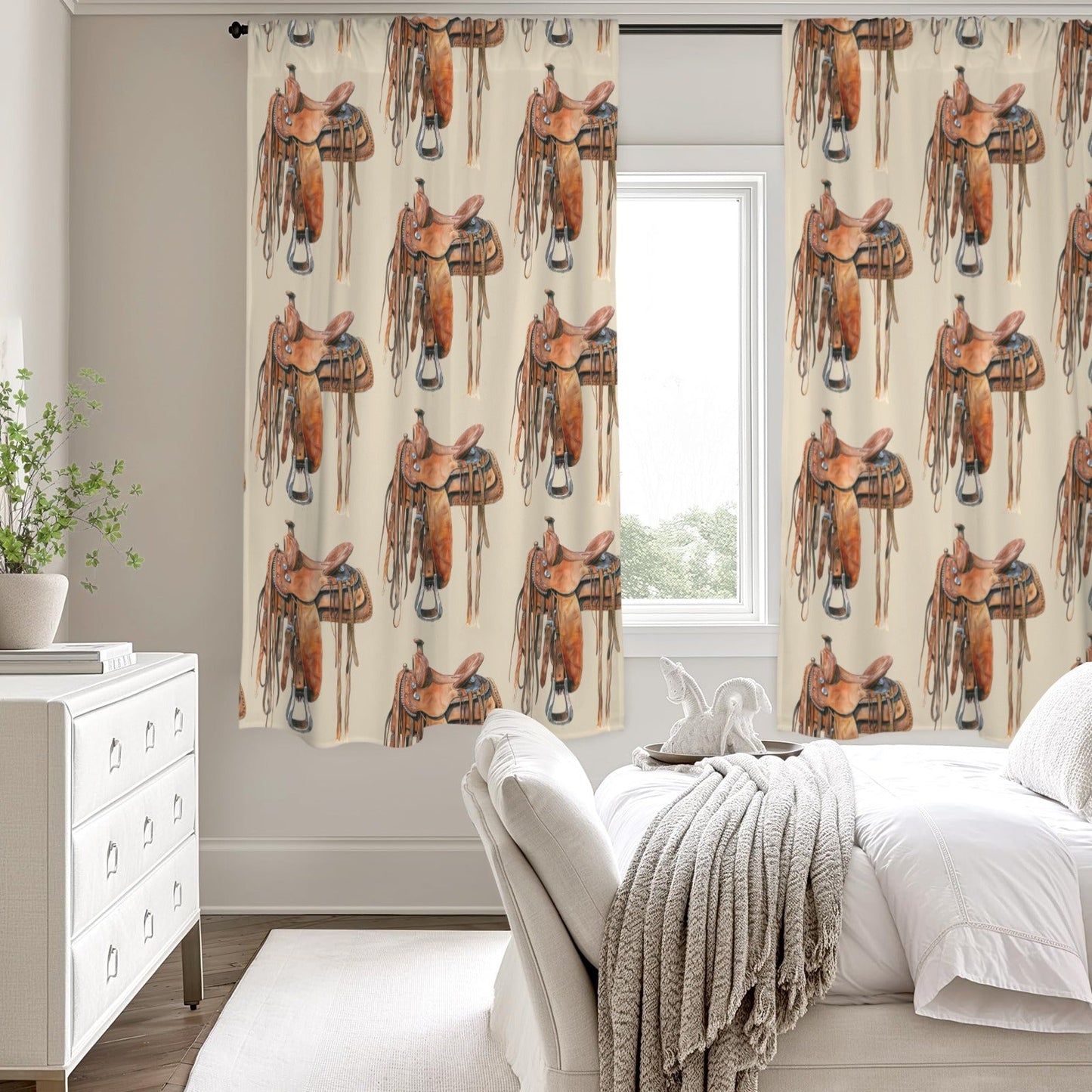 Saddle Print Window Curtain Drapes 52"x63" Made in America