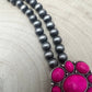 Faux Pink Squash Blossom Necklace on Double Strand Pearls -  18 inch necklace
