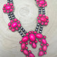 Faux Pink Squash Blossom Necklace on Double Strand Pearls -  18 inch necklace