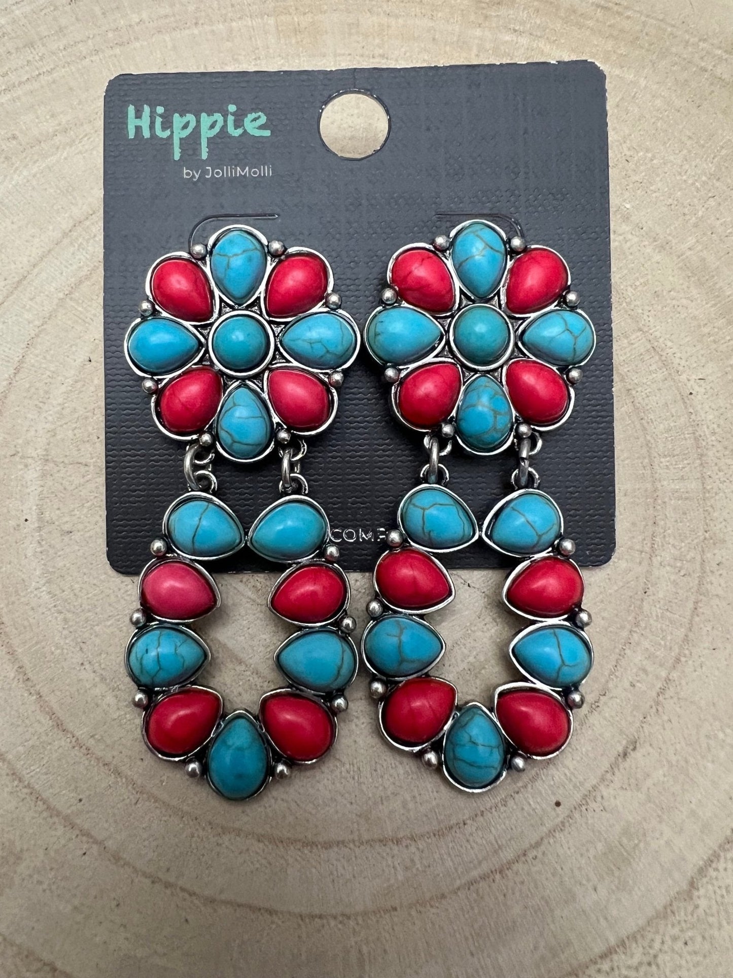 Faux Turquoise and Coral Cluster Post Earrings