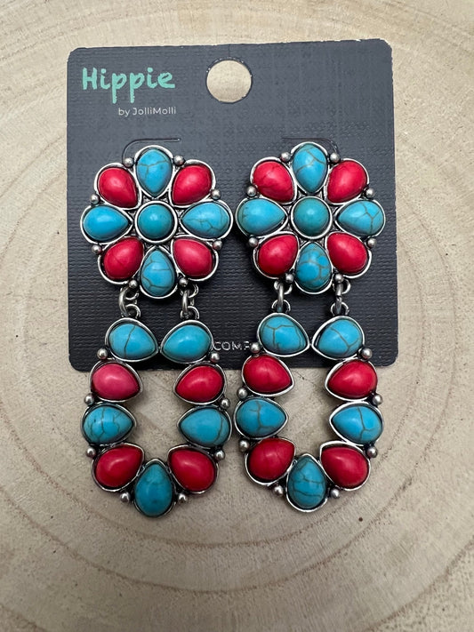 Faux Turquoise and Coral Cluster Post Earrings
