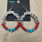 Faux Turquoise and Coral Hoop Earring - 1 3/4 inch drop