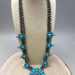 Huge Double Strand Faux Turquoise Squash Blossom Statement Necklace -  32 inch + 3
