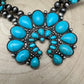 Huge Double Strand Faux Turquoise Squash Blossom Statement Necklace -  32 inch + 3