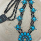 Huge Double Strand Faux Turquoise Squash Blossom Statement Necklace -  32 inch + 3