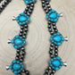 Huge Double Strand Faux Turquoise Squash Blossom Statement Necklace -  32 inch + 3