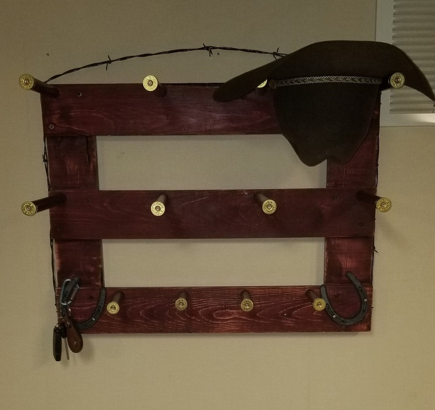 4 Cowboy Hat Rack Horizontal | Cowboy Hat Holder | Rustic Western Hat Display | Handcrafted Wooden Organizer | Space-Saving Home Decor | Made in USA