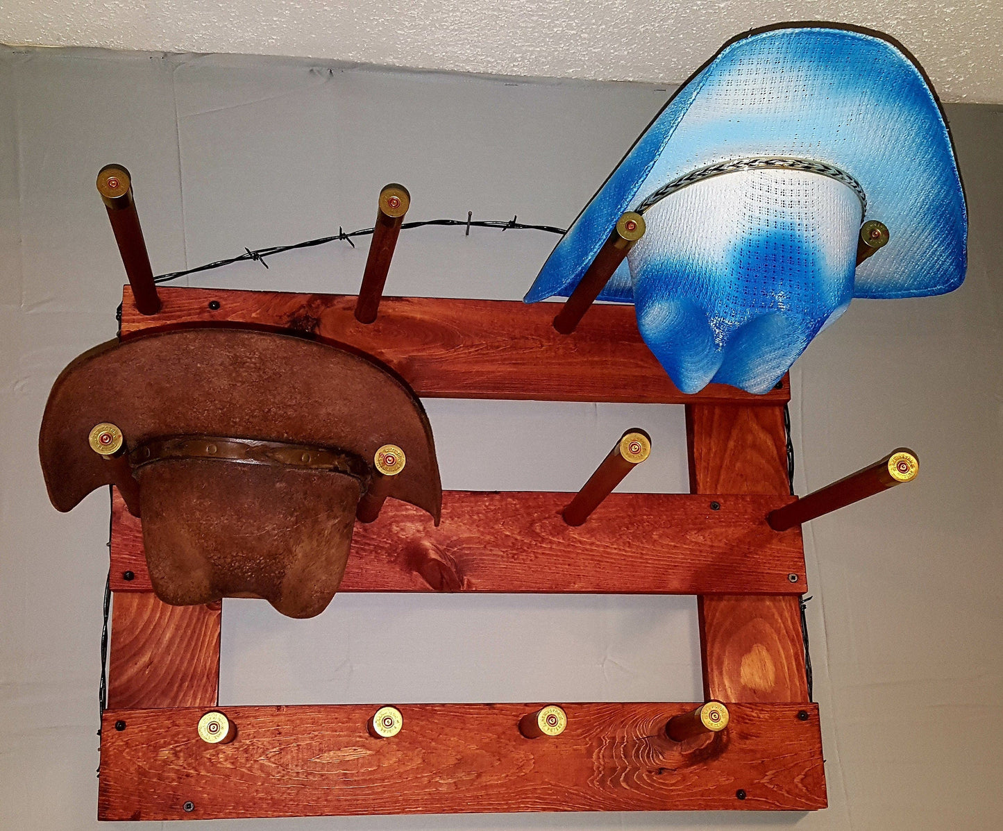 4 Cowboy Hat Rack Horizontal | Cowboy Hat Holder | Rustic Western Hat Display | Handcrafted Wooden Organizer | Space-Saving Home Decor | Made in USA