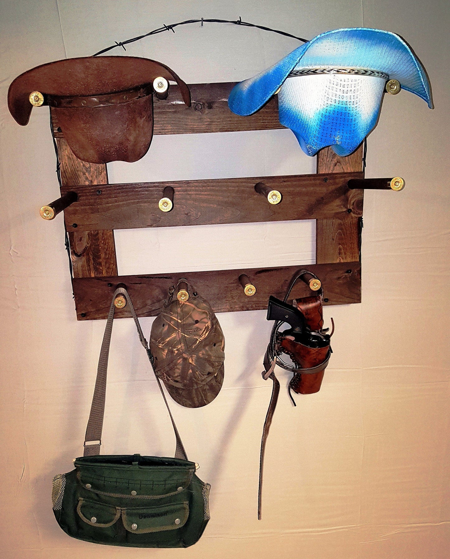 4 Cowboy Hat Rack Horizontal | Cowboy Hat Holder | Rustic Western Hat Display | Handcrafted Wooden Organizer | Space-Saving Home Decor | Made in USA