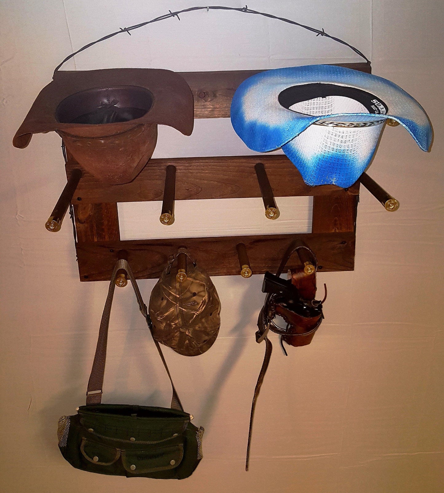 4 Cowboy Hat Rack Horizontal | Cowboy Hat Holder | Rustic Western Hat Display | Handcrafted Wooden Organizer | Space-Saving Home Decor | Made in USA