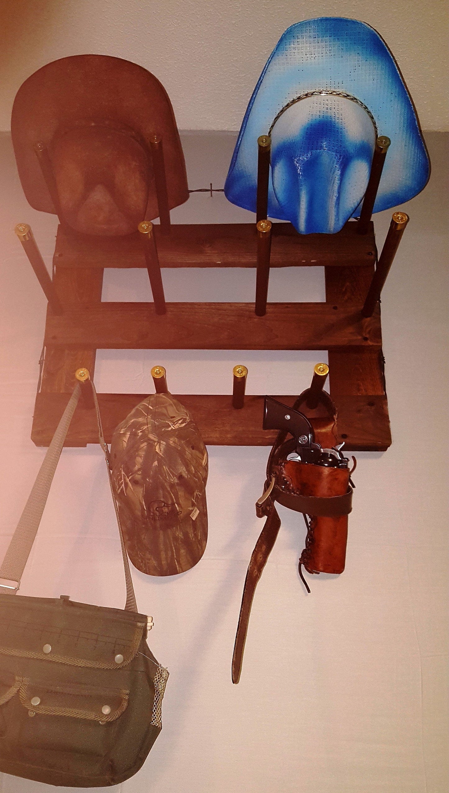 4 Cowboy Hat Rack Horizontal | Cowboy Hat Holder | Rustic Western Hat Display | Handcrafted Wooden Organizer | Space-Saving Home Decor | Made in USA