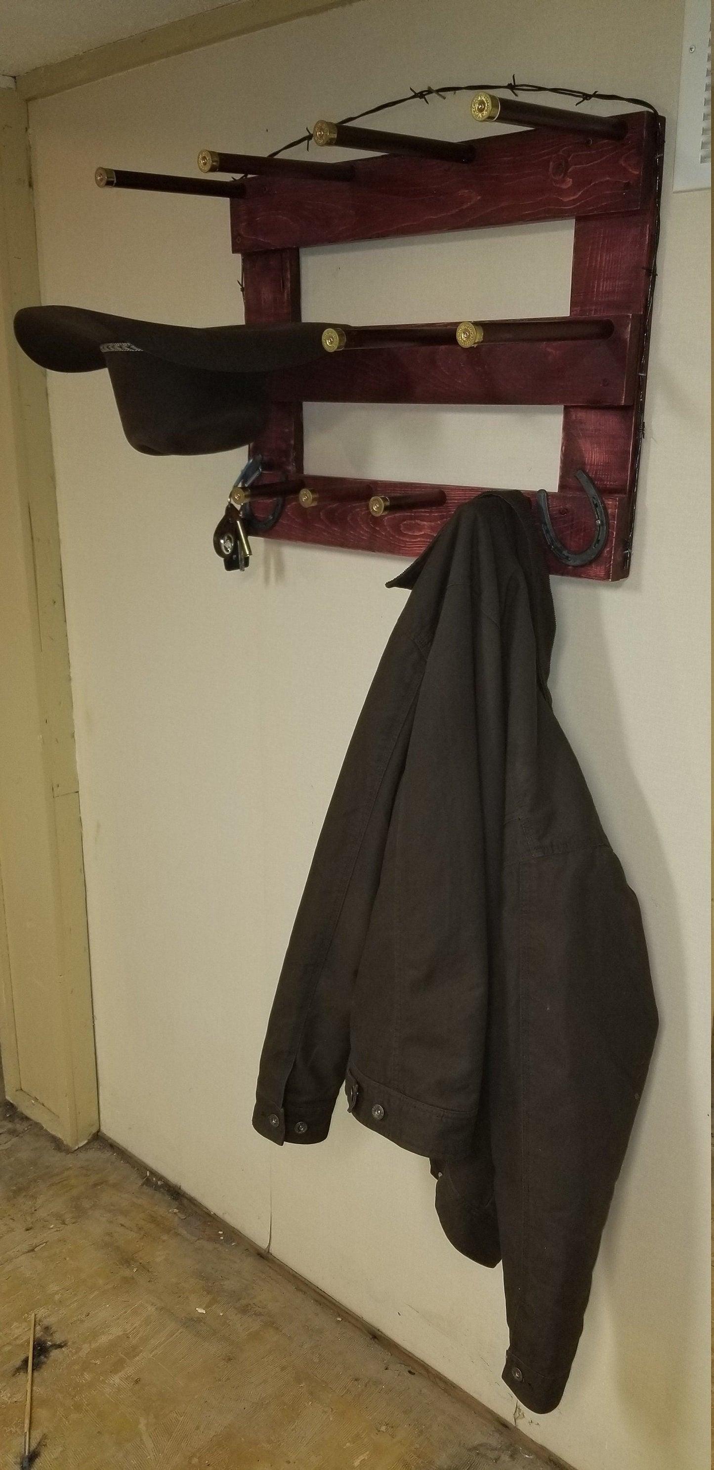 4 Cowboy Hat Rack Horizontal | Cowboy Hat Holder | Rustic Western Hat Display | Handcrafted Wooden Organizer | Space-Saving Home Decor | Made in USA