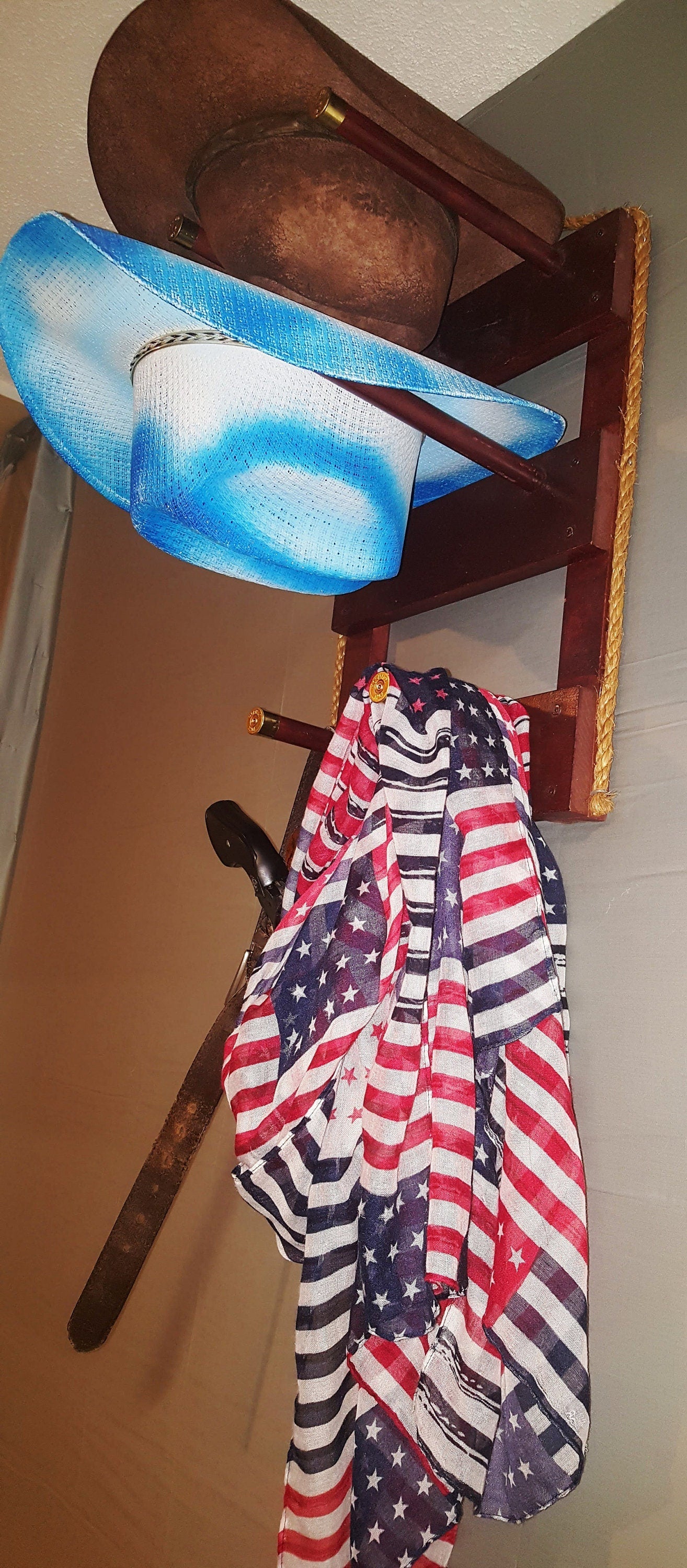 2 Cowboy Hat Rack Vertical | Cowboy Hat Holder | Rustic Western Hat Display | Handcrafted Wooden Organizer | Space-Saving Home Decor | Made in USA