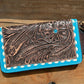 Western wallet zipper closure tooled floral leather turquoise details by Double B Wild Rags
