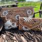 Genuine Western Cowhide Leather Purse and Clutch with white floral painted details a Double B Wild Rags Exclusive