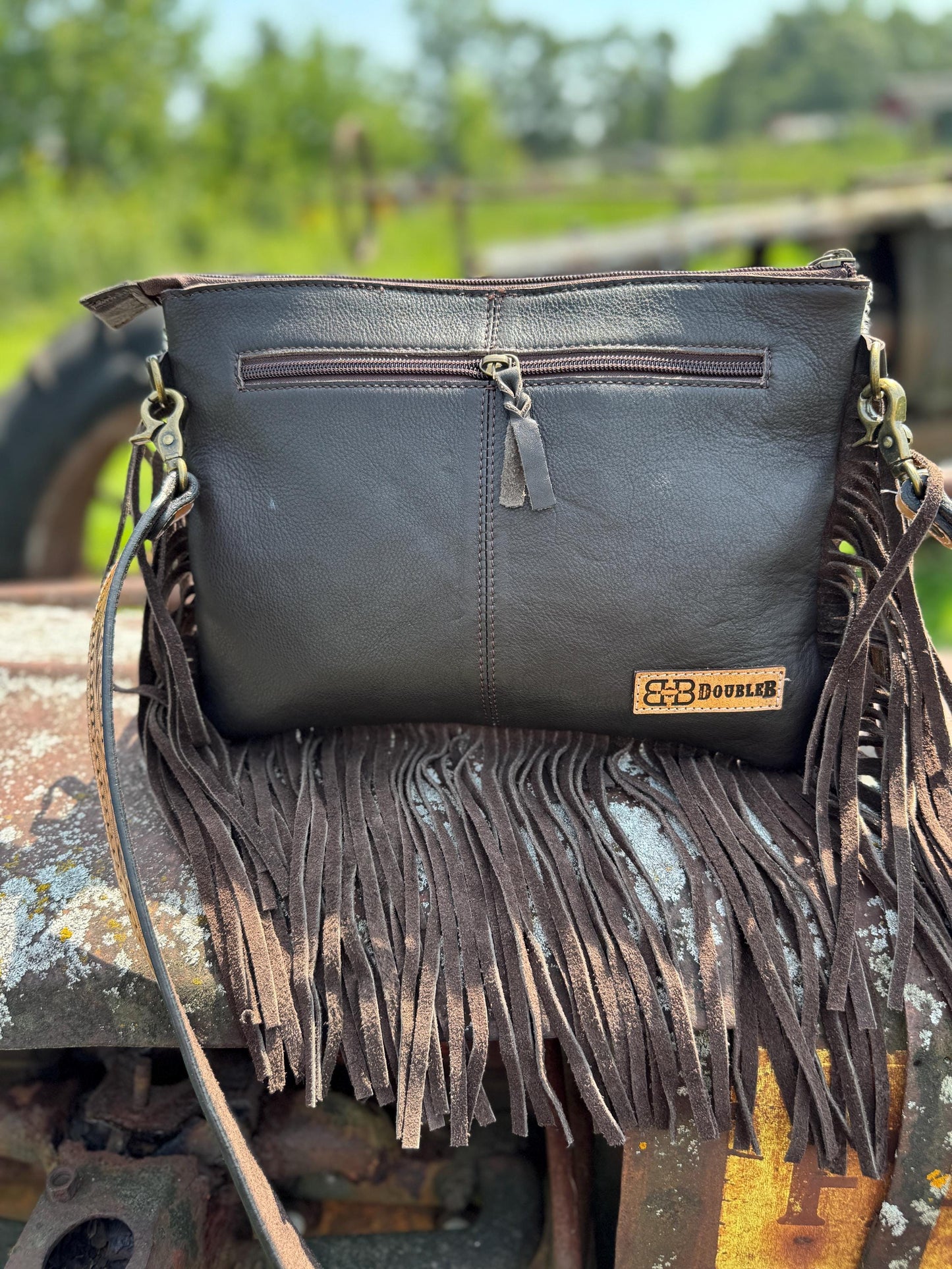 Genuine Western Cowhide Leather Purse and Clutch with white floral painted details a Double B Wild Rags Exclusive