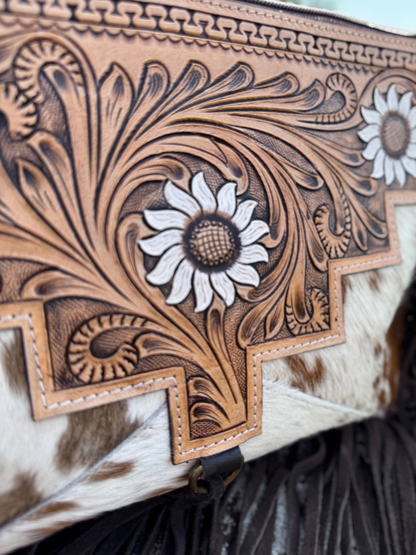 Genuine Western Cowhide Leather Purse and Clutch with white floral painted details a Double B Wild Rags Exclusive