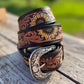 Genuine Leather Western Belt with dark tooled Sunflower details by Double B Wild Rags