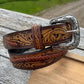 Genuine Leather Mens Western Belt with tooled details