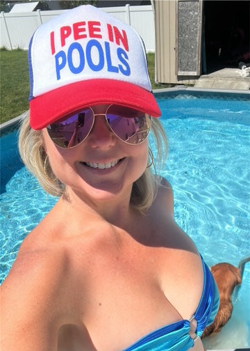 Trucker Hat -  I Pee In Pools - Blue/Red