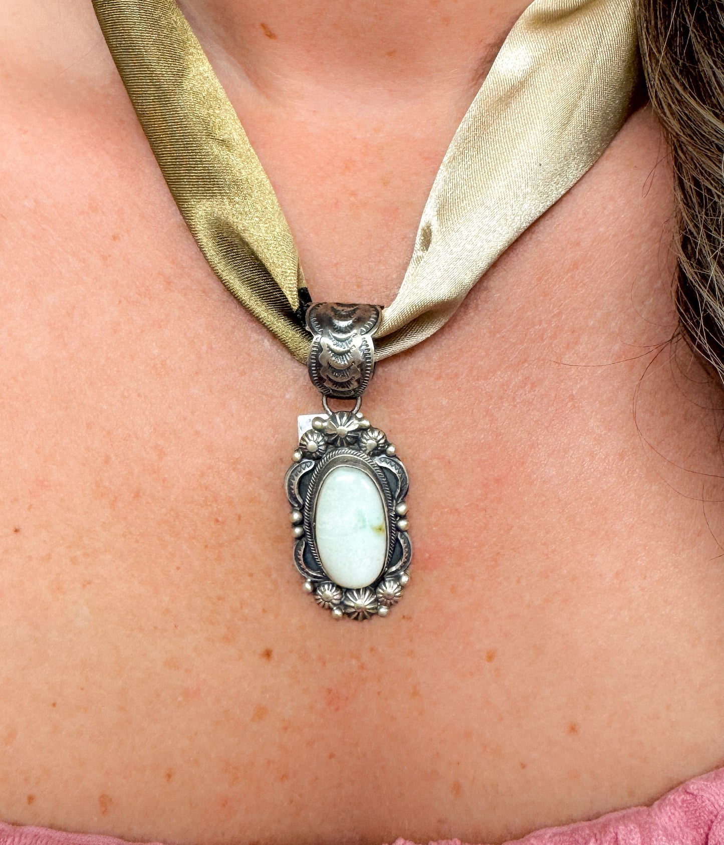 Benny Ramone Palomino Pendant on Silk Scarf Necklace