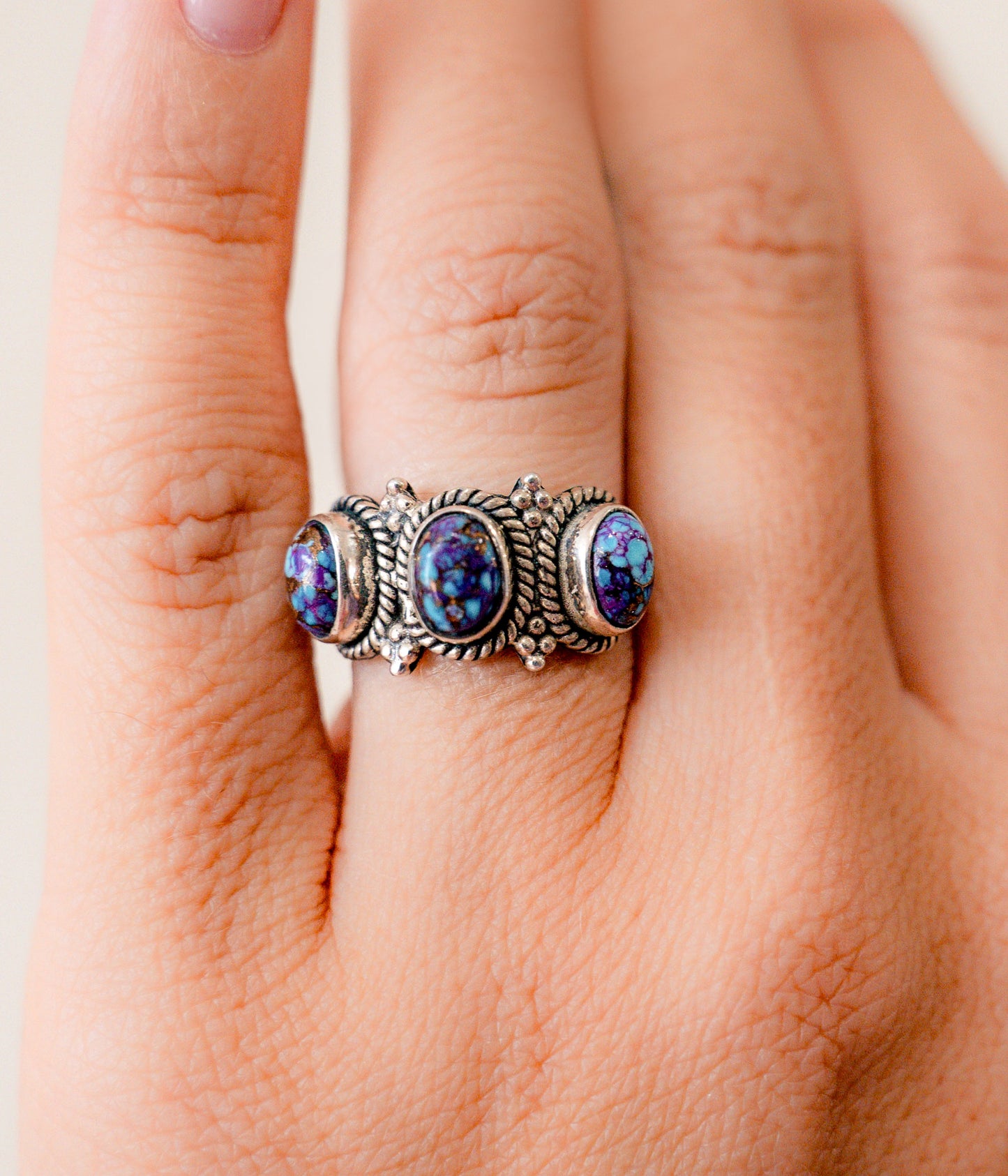 Purple Mojave Three Stone Ring