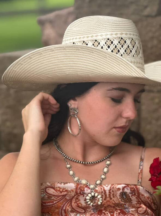 White Stone Faux Squash Blossom Necklace - 16 inch + 3