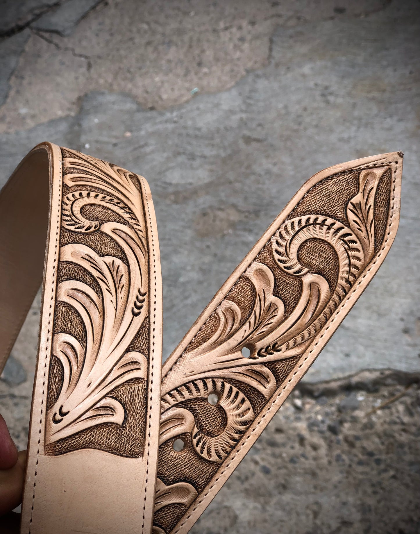 Natural handtooled belt