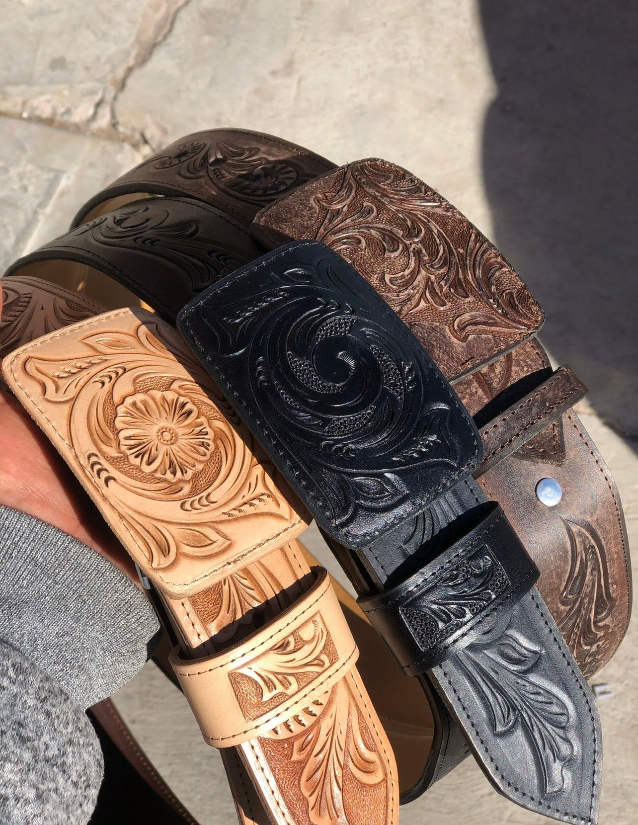 Natural handtooled belt